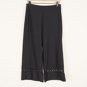 Lysse Black Wide Leg Crop Crochet Crepe Knit Pants Womens Sz S